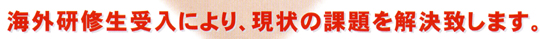 海外研修生受入により現状の課題を解決致します